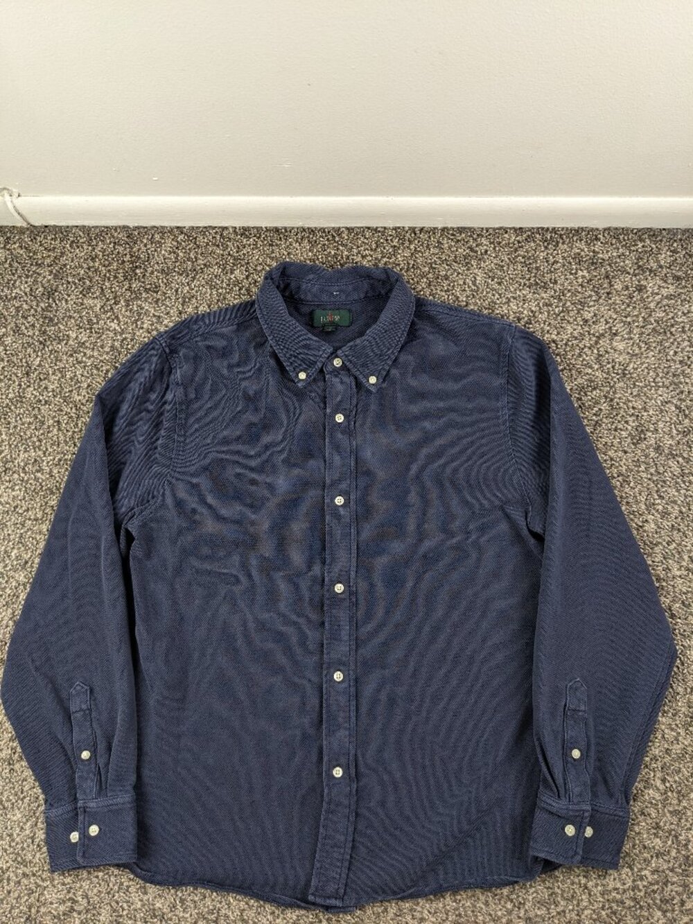 2026 J Crew Shirt Washed Pique L/S Button Endless Ink Blue Mens Medium $128
